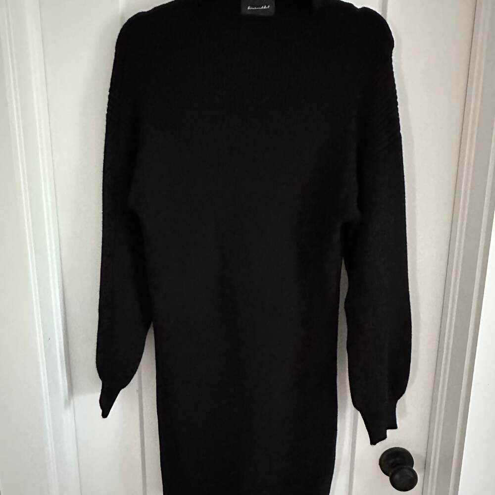 Line and Dot Ribbed Long Sleeve Cowl Neck Sweater Dress Size S